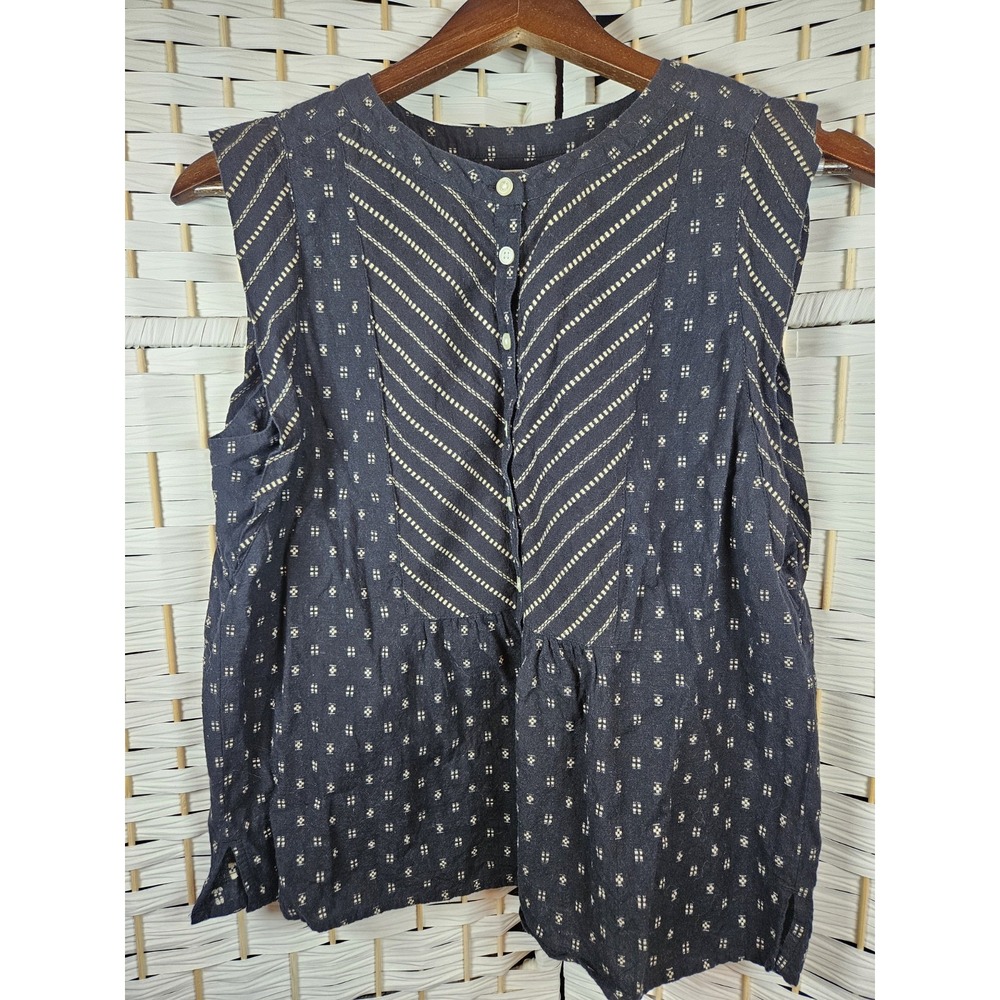 Loft Womens Sleeveless Black Blouse Goemetric Pattern Sz S Boho Festival